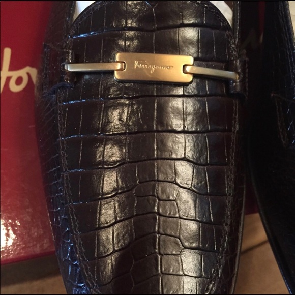 SOLD—-Ferragamo Brown Croc Loafers - Picture 3 of 4